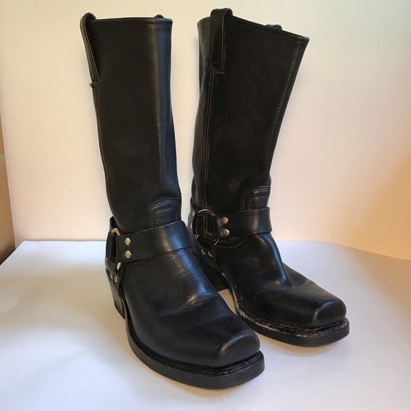 black leather moto boots womens